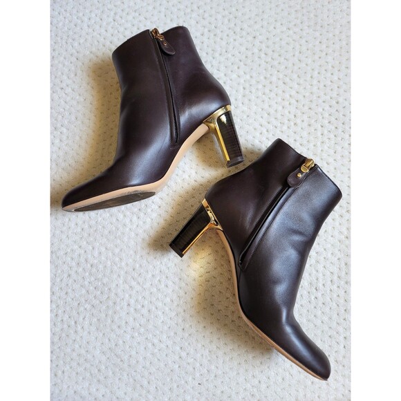 EUC Ferragamo Tinetta womens Brown Calf leather ankle boots 3" heel, 8.5 Italy - Picture 3 of 12